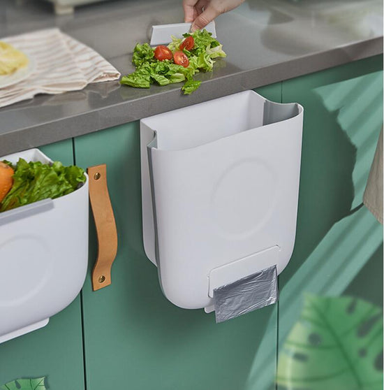 Kitchen Folding Wall Mounted Trash Can Household Cabinet Door Hanging Car Storage